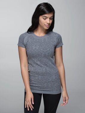 Lululemon Swiftly Tech SS Print Top Womens Gray Heathered Size 8